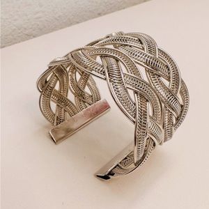 Vintage Silver‎ Tone Braided Statement Cuff Bracelet